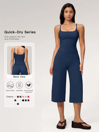 New Yoga Tank Top High Waist Quick-Dry Casual Culottes Capris Pants Running Outdoor Yoga Set for Women, Capris ,Comfortable and Stylish Activewear