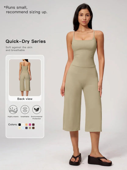 New Yoga Tank Top High Waist Quick-Dry Casual Culottes Capris Pants Running Outdoor Yoga Set for Women, Capris ,Comfortable and Stylish Activewear