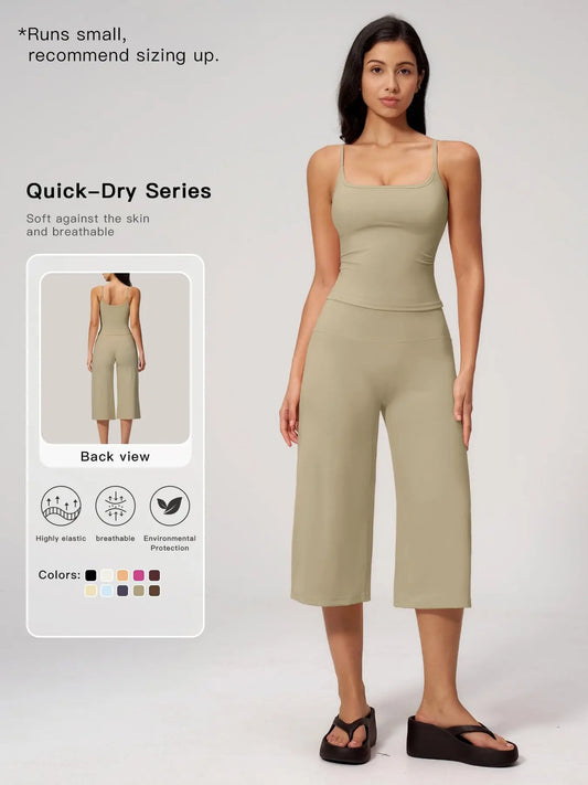 New Yoga Tank Top High Waist Quick-Dry Casual Culottes Capris Pants Running Outdoor Yoga Set for Women, Capris ,Comfortable and Stylish Activewear