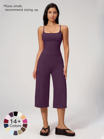 New Yoga Tank Top High Waist Quick-Dry Casual Culottes Capris Pants Running Outdoor Yoga Set for Women, Capris ,Comfortable and Stylish Activewear