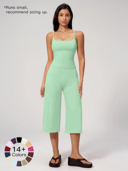 New Yoga Tank Top High Waist Quick-Dry Casual Culottes Capris Pants Running Outdoor Yoga Set for Women, Capris ,Comfortable and Stylish Activewear