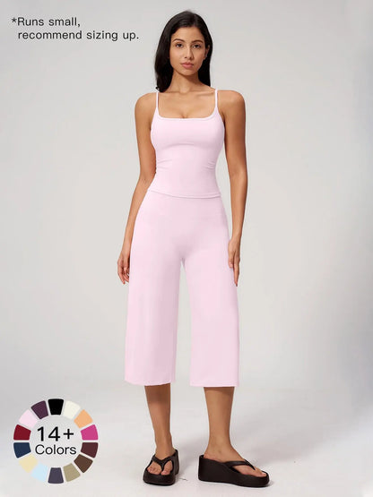 New Yoga Tank Top High Waist Quick-Dry Casual Culottes Capris Pants Running Outdoor Yoga Set for Women, Capris ,Comfortable and Stylish Activewear
