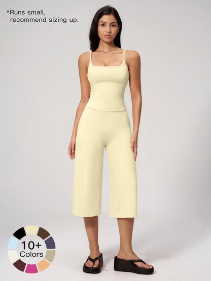 New Yoga Tank Top High Waist Quick-Dry Casual Culottes Capris Pants Running Outdoor Yoga Set for Women, Capris ,Comfortable and Stylish Activewear