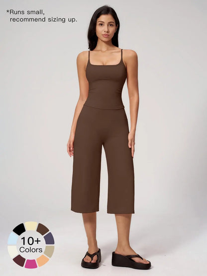 New Yoga Tank Top High Waist Quick-Dry Casual Culottes Capris Pants Running Outdoor Yoga Set for Women, Capris ,Comfortable and Stylish Activewear
